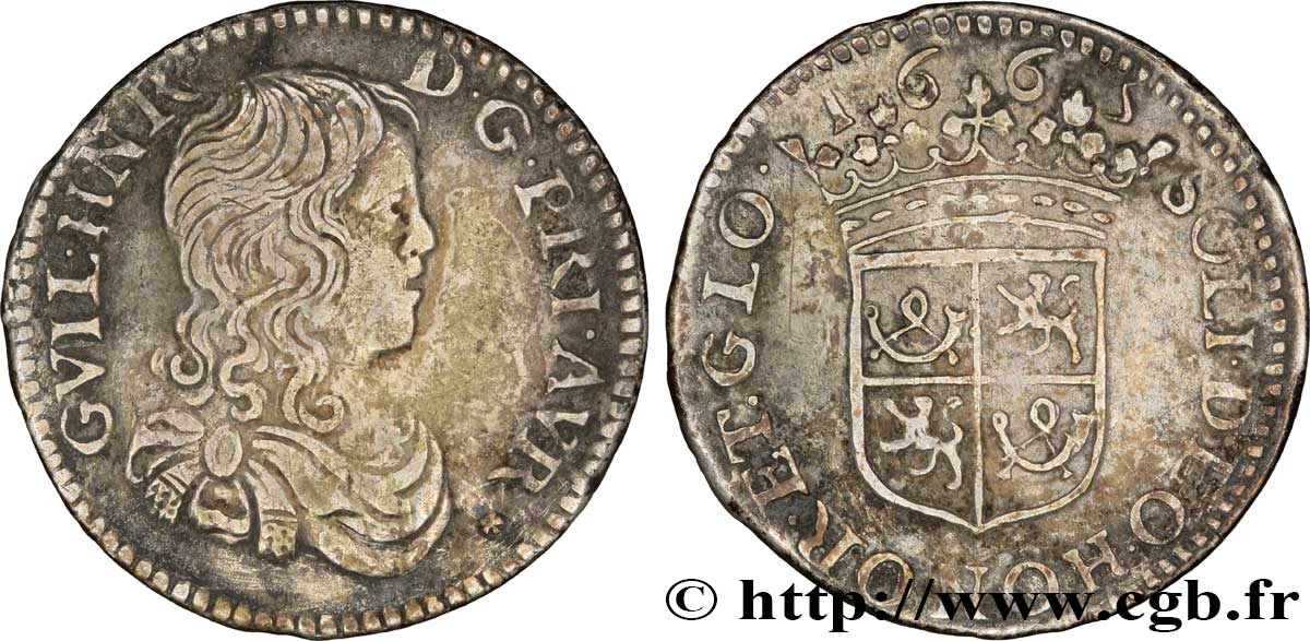 ORANGE - PRINCIPAUTÉ D&nbsp;ORANGE - GUILLAUME-HENRI DE NASSAU Douzième d&nbsp;écu TB+/TB