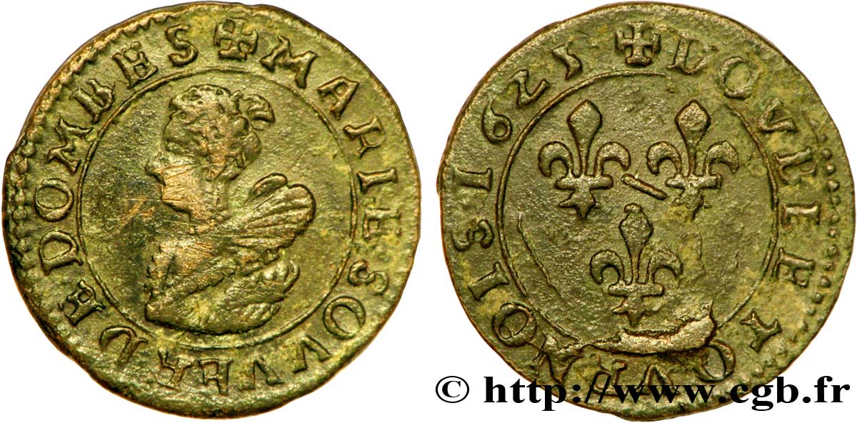 DOMBES - PRINCIPAUTÉ DE DOMBES - MARIE DE BOURBON-MONTPENSIER Double tournois TTB/TB+