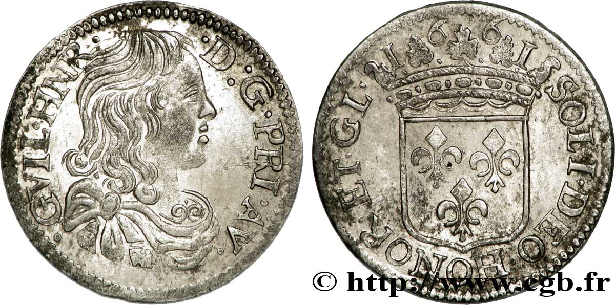 ORANGE - PRINCIPAUTÉ D ORANGE - GUILLAUME-HENRI DE NASSAU Douzième d écu SUP