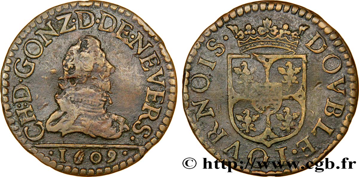 ARDENNES - PRINCIPAUTY OF ARCHES-CHARLEVILLE - CHARLES I OF GONZAGUE Double tournois, type 3 AU