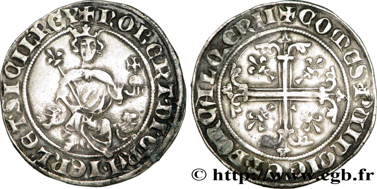ITALY - KINGDOM OF NAPLES - ROBERT OF ANJOU Carlin d argent XF/AU
