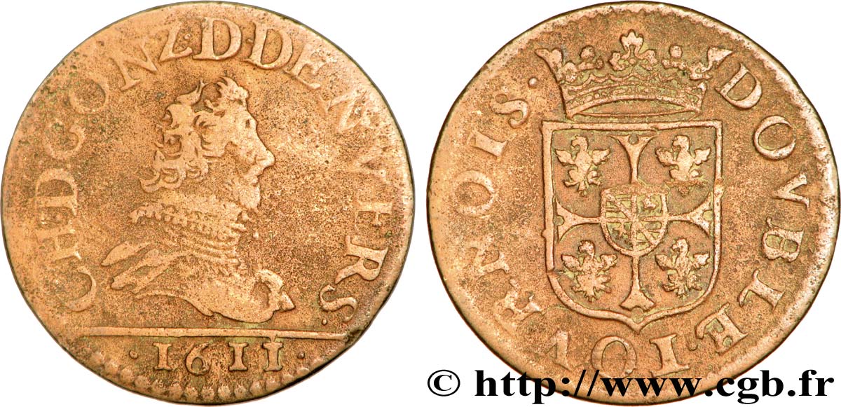 ARDENNES - PRINCIPAUTÉ SOUVERAINE D ARCHES-CHARLEVILLE - CHARLES Ier DE GONZAGUE Double tournois, type 3 TB+/TTB