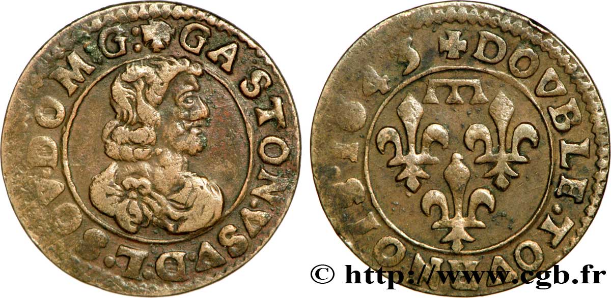 DOMBES - PRINCIPAUTÉ DE DOMBES - GASTON D ORLÉANS Double tournois, type 16 TTB+