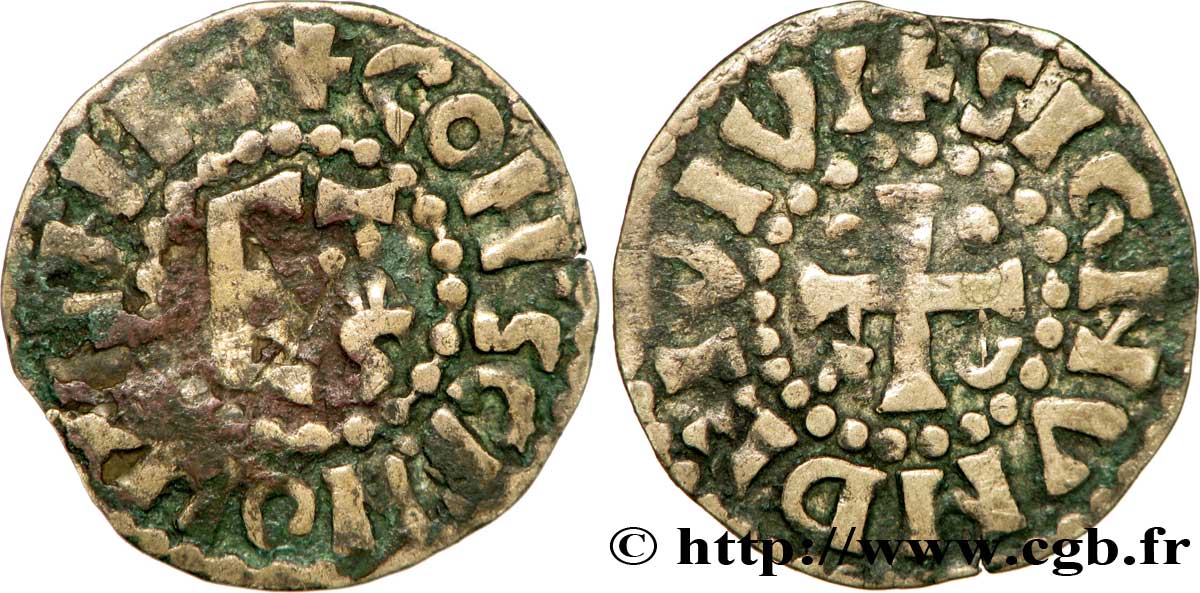 MAINE - COUNTY OF MAINE - COINAGE OF HERBERT I ÉVEILLE-CHIEN AND IMMOBILIZED IN HIS NAME Denier VF/VF