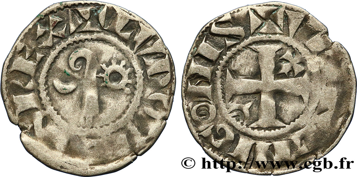 LANGRES - BISHOPRIC OF LANGRES - ANONYMOUS. Immobilization in the name of Louis IV d Outremer or Transmarinus Denier XF