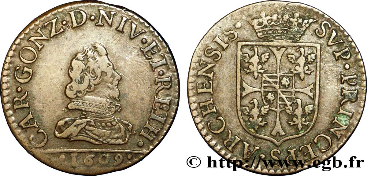 ARDENNES - PRINCIPAUTY OF ARCHES-CHARLEVILLE - CHARLES I OF GONZAGUE Liard, type 2B BB/q.SPL