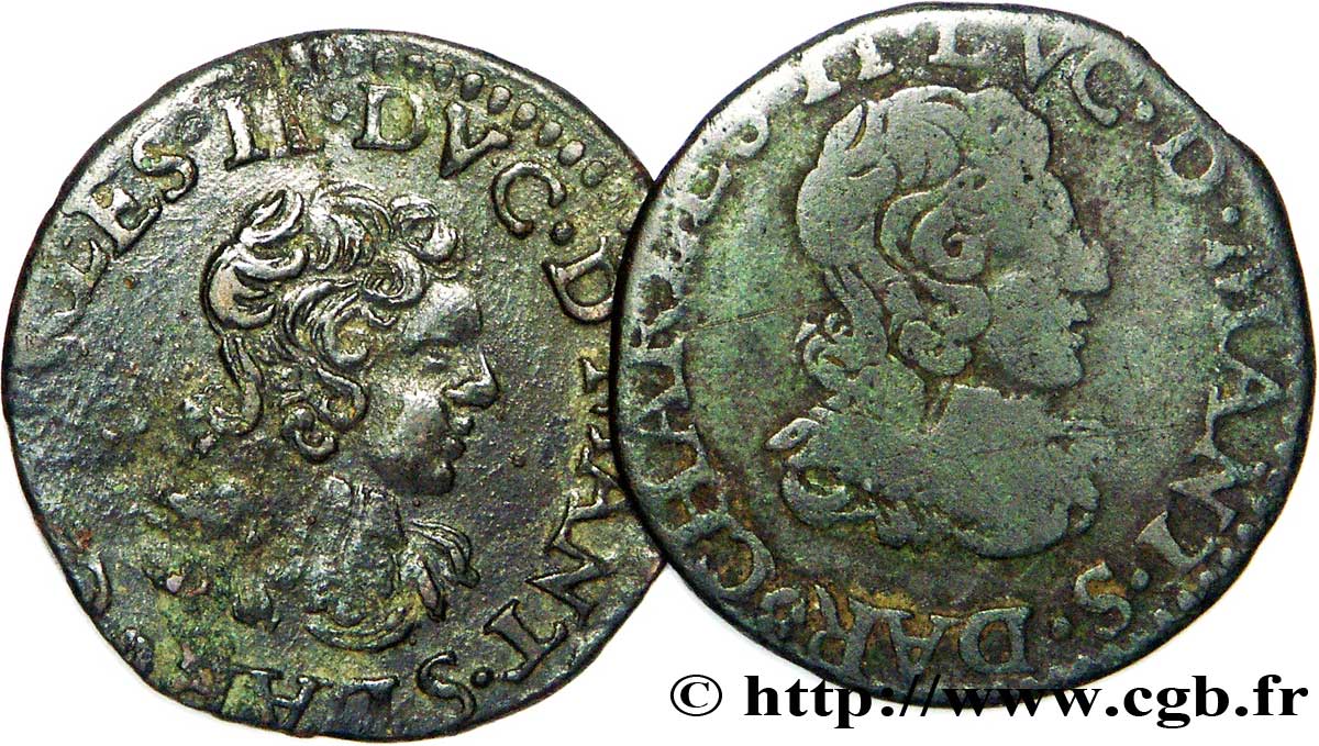 ARDENNES - PRINCIPALITY OF ARCHES-CHARLEVILLE - CHARLES II GONZAGA Lot de 2 doubles tournois, type 24 lot
