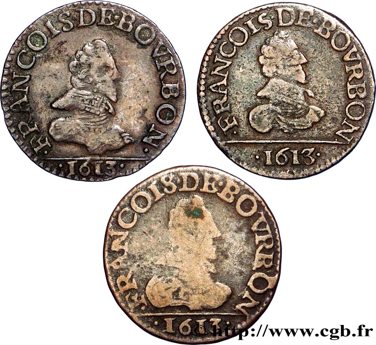 PRINCIPALITY OF CHATEAU-REGNAULT - FRANCIS OF BOURBON-CONTI Lot de 3 liards, type 2 XF