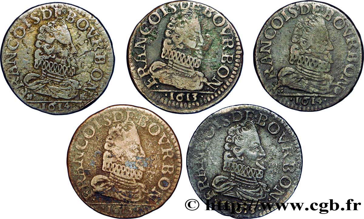 PRINCIPALITY OF CHATEAU-REGNAULT - FRANCIS OF BOURBON-CONTI Lot de 5 liards, type 3 VF/XF