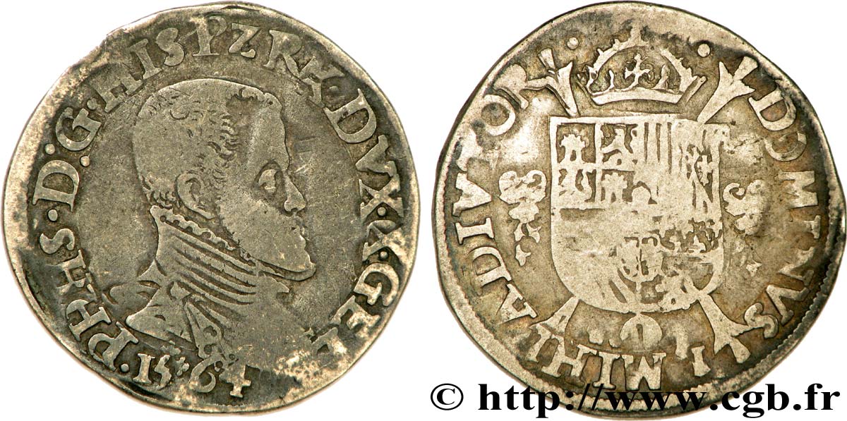 PAYS-BAS ESPAGNOLS - DUCHÉ DE GUELDRE - PHILIPPE II Cinquième d écu Philippe BC