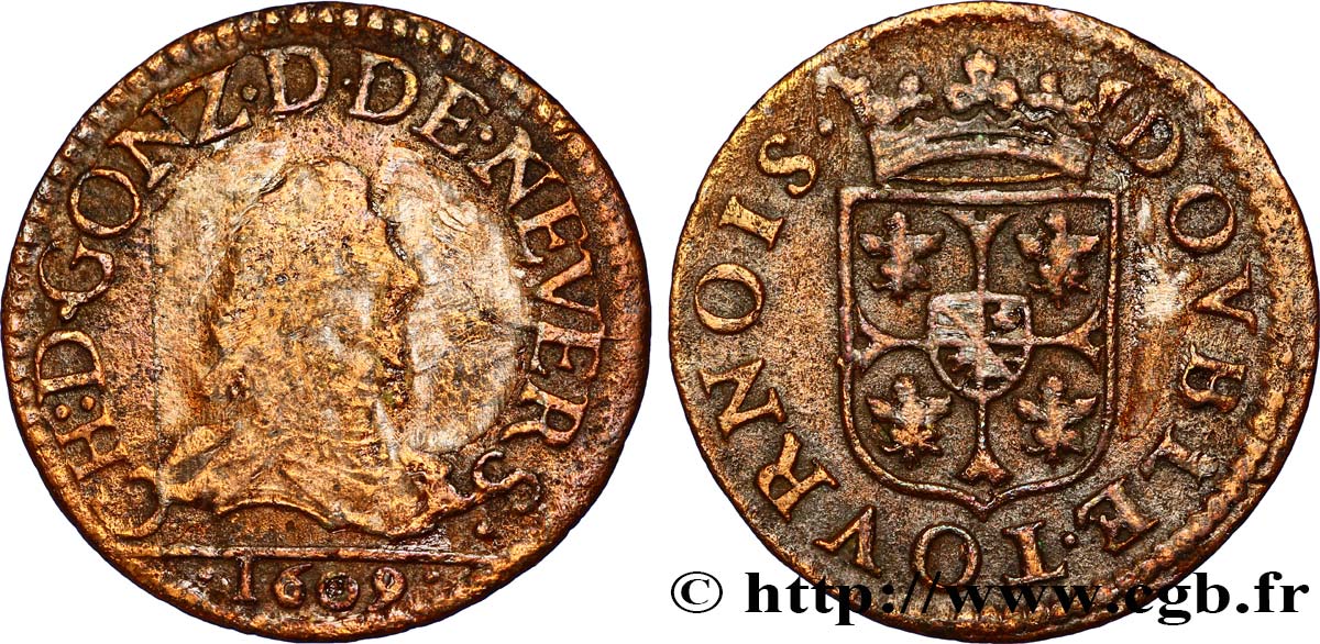 ARDENNES - PRINCIPAUTY OF ARCHES-CHARLEVILLE - CHARLES I OF GONZAGUE Double tournois, type 3 VF/XF