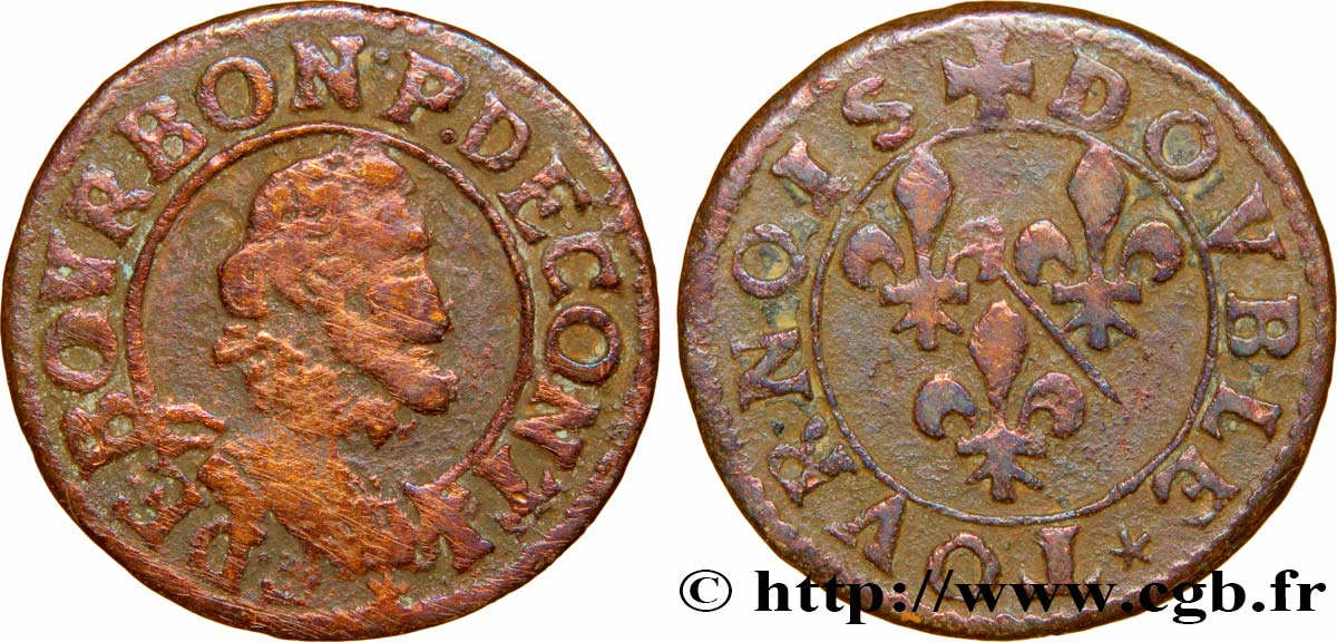 PRINCIPALITY OF CHATEAU-REGNAULT - FRANCIS OF BOURBON-CONTI Double tournois, type 14, buste A VF