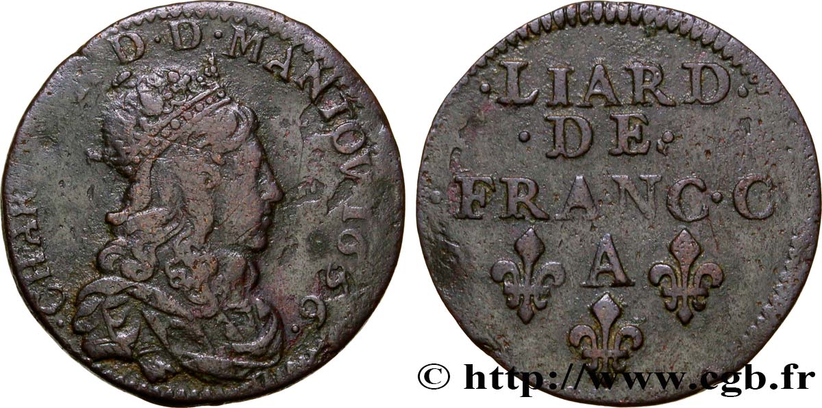 ARDENNES - PRINCIPALITY OF ARCHES-CHARLEVILLE - CHARLES II GONZAGA Liard, type 4 VF/XF