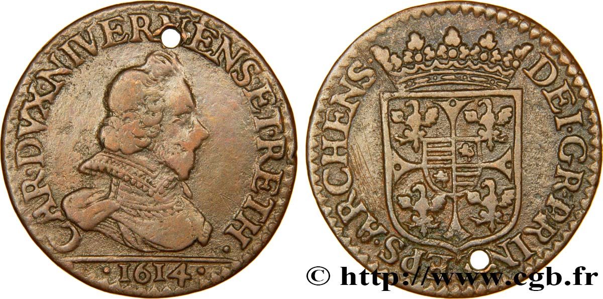 ARDENNES - PRINCIPAUTY OF ARCHES-CHARLEVILLE - CHARLES I OF GONZAGUE Liard, type 3B q.SPL