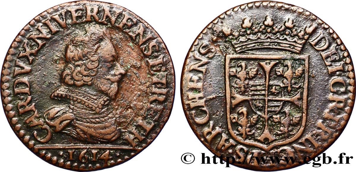 ARDENNES - PRINCIPAUTÉ SOUVERAINE D&nbsp;ARCHES-CHARLEVILLE - CHARLES Ier DE GONZAGUE Liard, type 3B TTB+