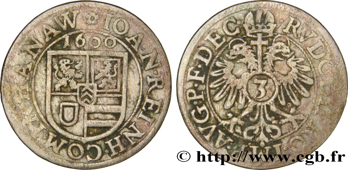 ALSACE - COMTÉ DE HANAU-LICHTENBERG - JEAN-RENÉ Ier 3 kreutzers TTB