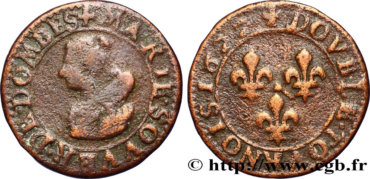 PRINCIPAUTY OF DOMBES - MARIE OF BOURBON-MONTPENSIER Double tournois VF