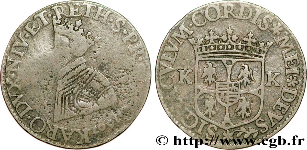 ARDENNES - PRINCIPALITY OF ARCHES-CHARLEVILLE - CHARLES I GONZAGA Liard VF/XF