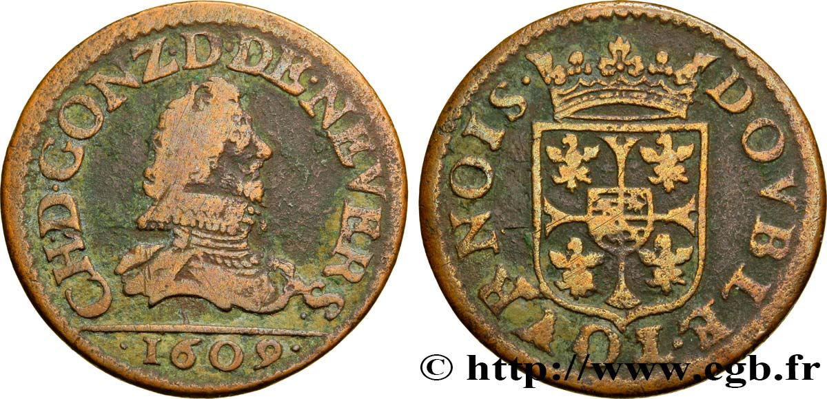 ARDENNES - PRINCIPAUTY OF ARCHES-CHARLEVILLE - CHARLES I OF GONZAGUE Double tournois, type 3 BC+