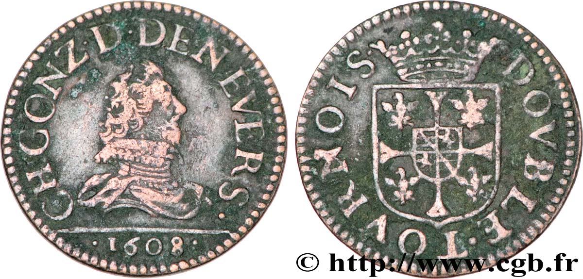 ARDENNES - PRINCIPAUTY OF ARCHES-CHARLEVILLE - CHARLES I OF GONZAGUE Double tournois, type 3 S