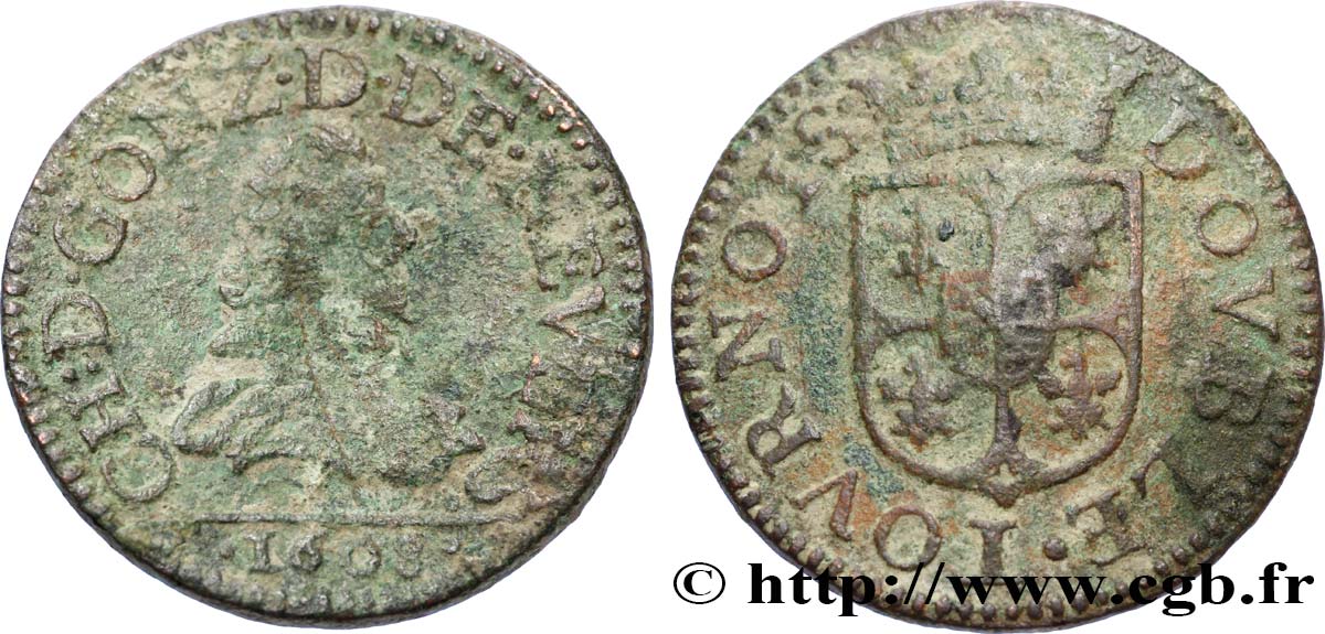 ARDENNES - PRINCIPALITY OF ARCHES-CHARLEVILLE - CHARLES I GONZAGA Double tournois, type 3 VF