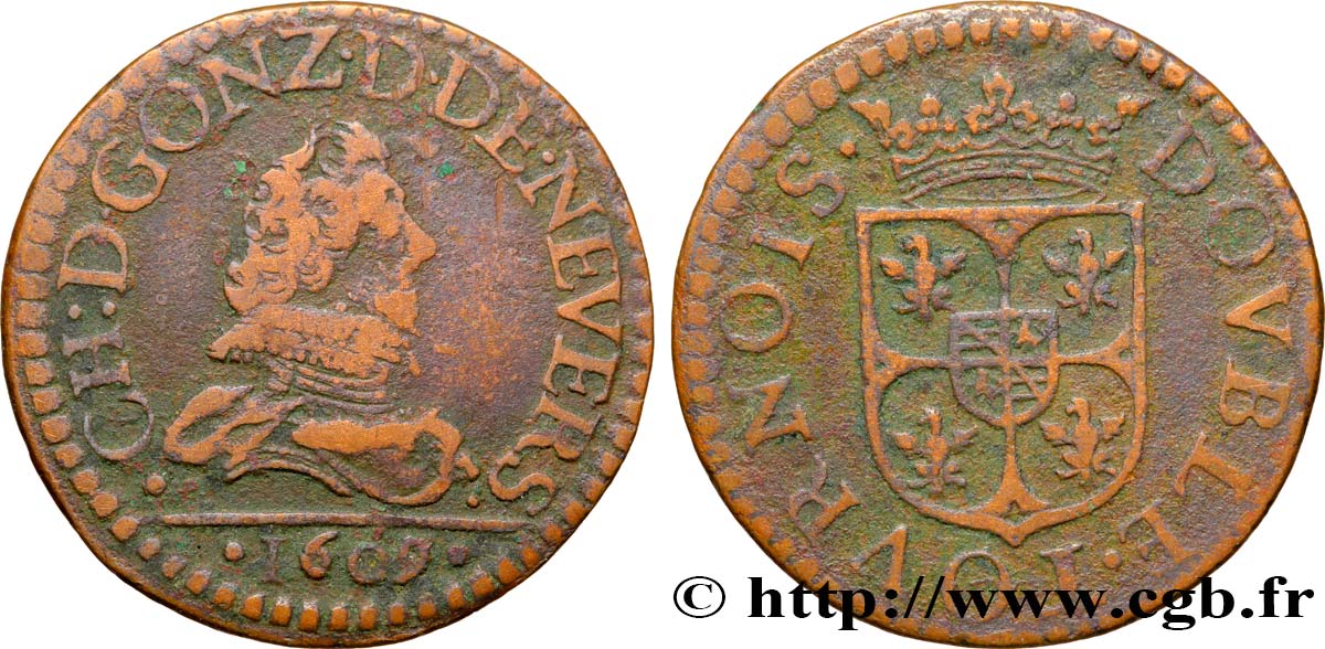 ARDENNES - PRINCIPAUTY OF ARCHES-CHARLEVILLE - CHARLES I OF GONZAGUE Double tournois, type 3 BC+
