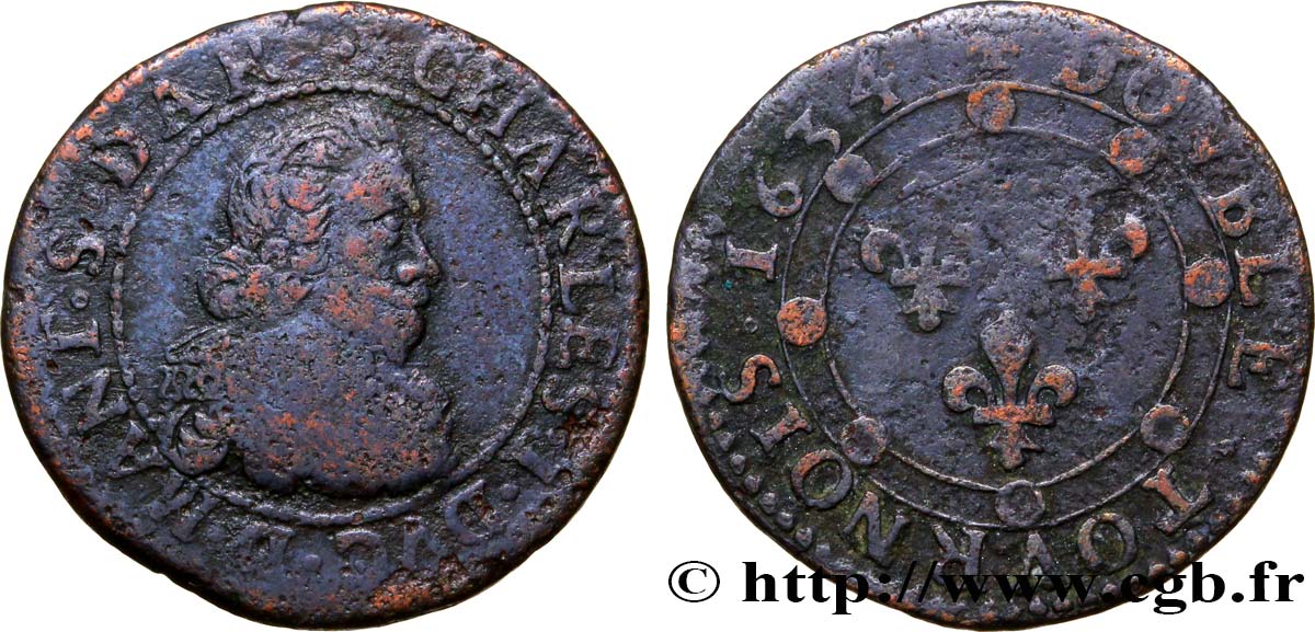 ARDENNES - PRINCIPALITY OF ARCHES-CHARLEVILLE - CHARLES I GONZAGA Double tournois, col fraisé VF