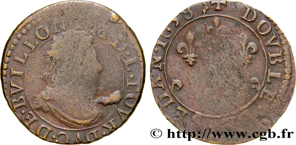 PRINCIPAUTY OF SEDAN - FREDERIC-MAURICE DE LA TOUR D&nbsp;AUVERGNE Double tournois, type 14 (grande collerette/petite tour en haut du champ) S