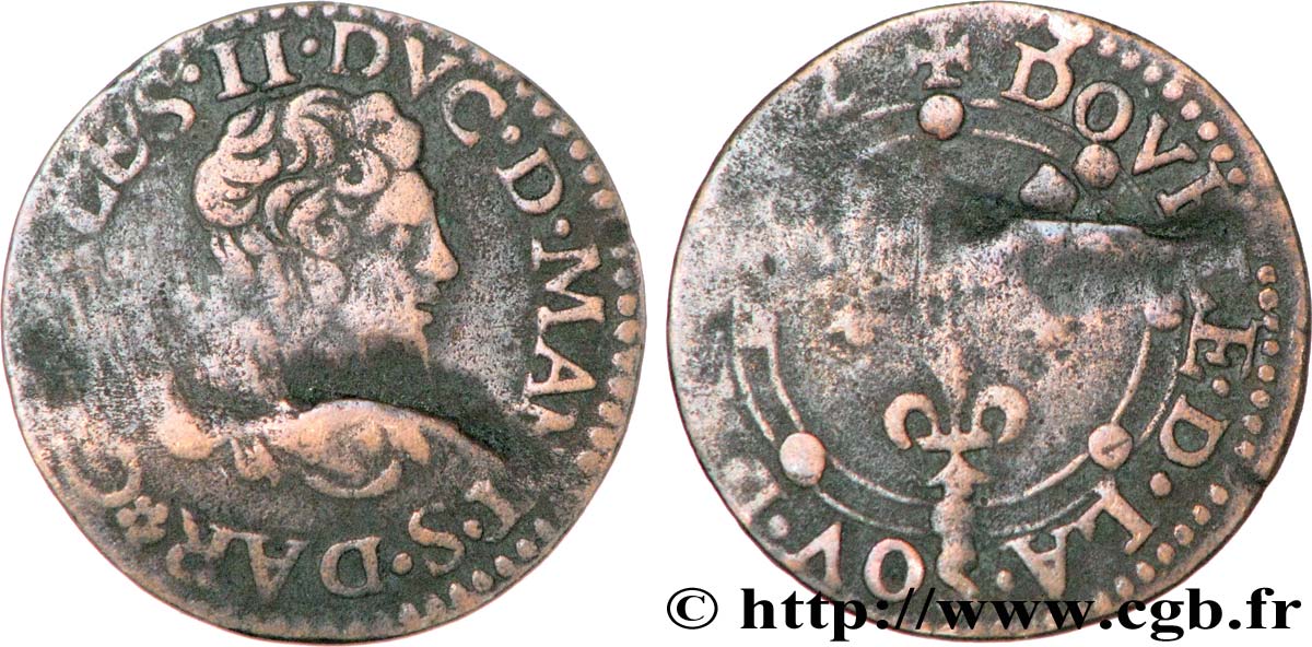 ARDENNES - PRINCIPALITY OF ARCHES-CHARLEVILLE - CHARLES II GONZAGA Double tournois, type 24 F