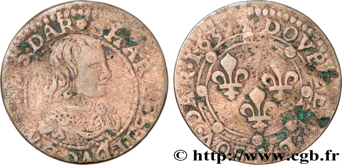 ARDENNES - PRINCIPALITY OF ARCHES-CHARLEVILLE - CHARLES II GONZAGA Double tournois, type 22 VF
