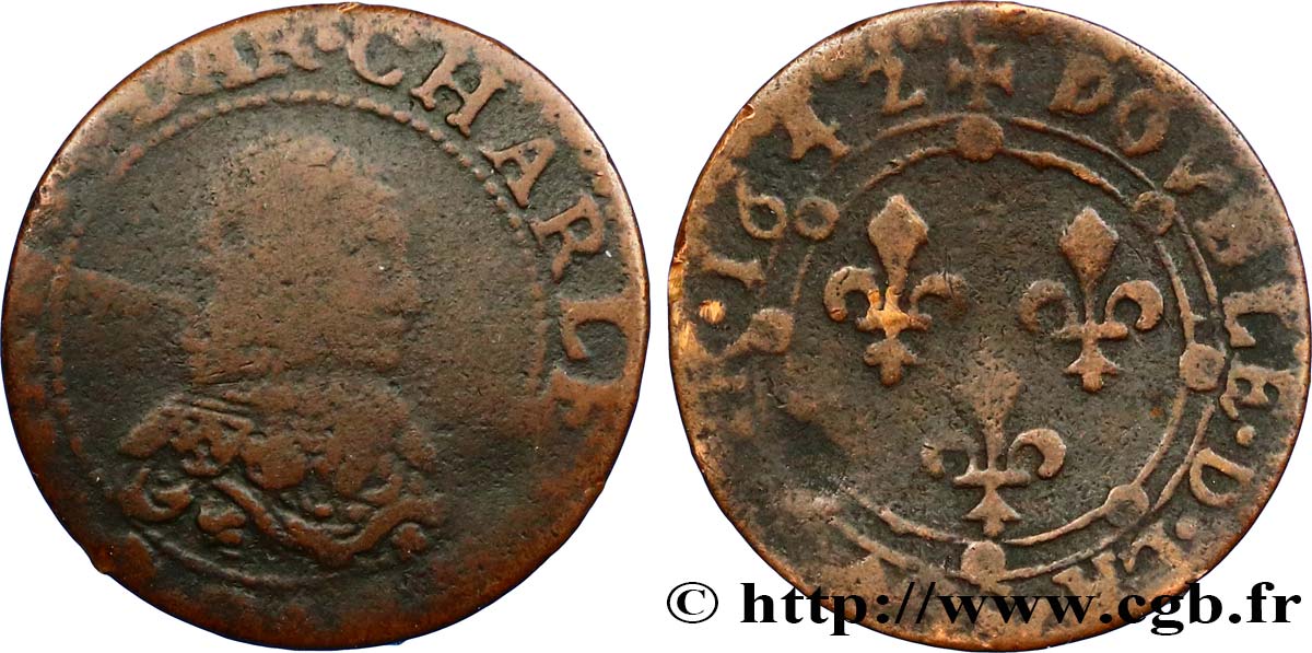 ARDENNES - PRINCIPAUTY OF ARCHES-CHARLEVILLE - CHARLES II OF GONZAGUE Double tournois, type 23 F/VF