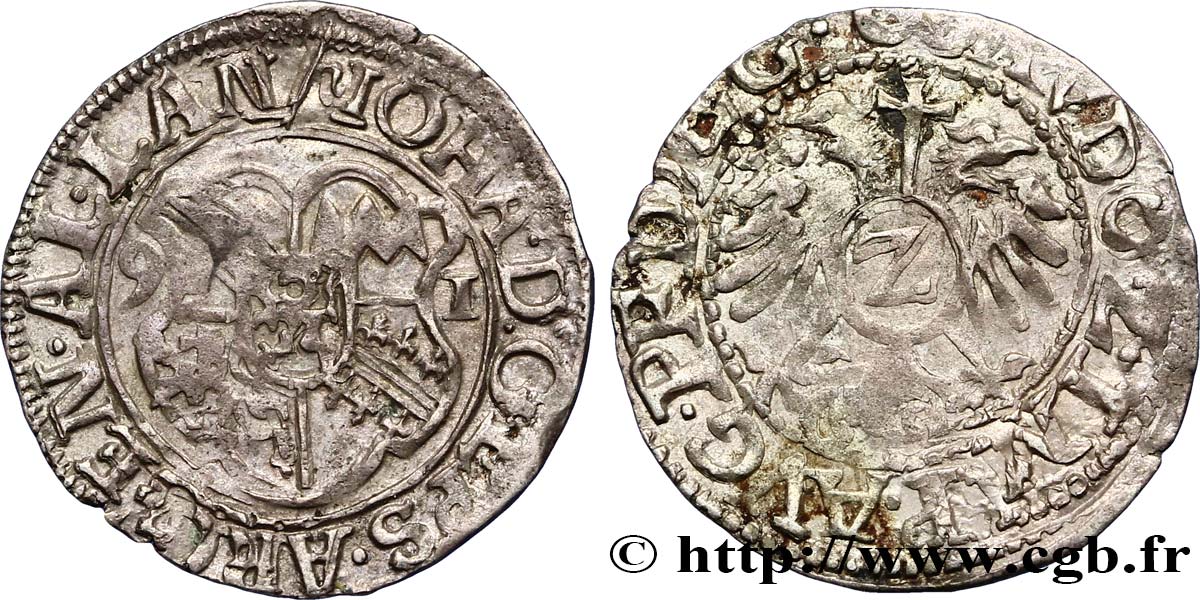 ALSACE - ÉVÊCHÉ DE STRASBOURG - JEAN DE MANDERSCHEID Vierer ou deux kreutzer ou demi-batzen TTB