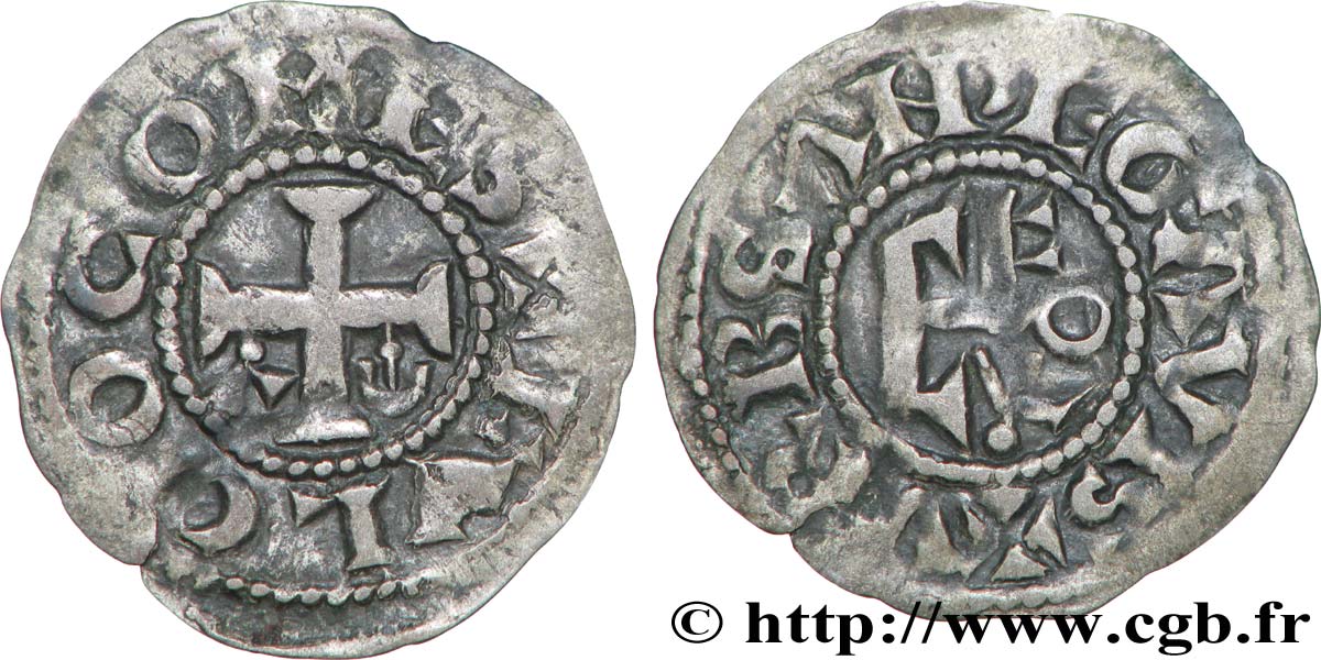 ANJOU - COMTÉ D ANJOU - HENRI II PLANTAGENÊT ET RICHARD CŒUR DE LION Denier SUP