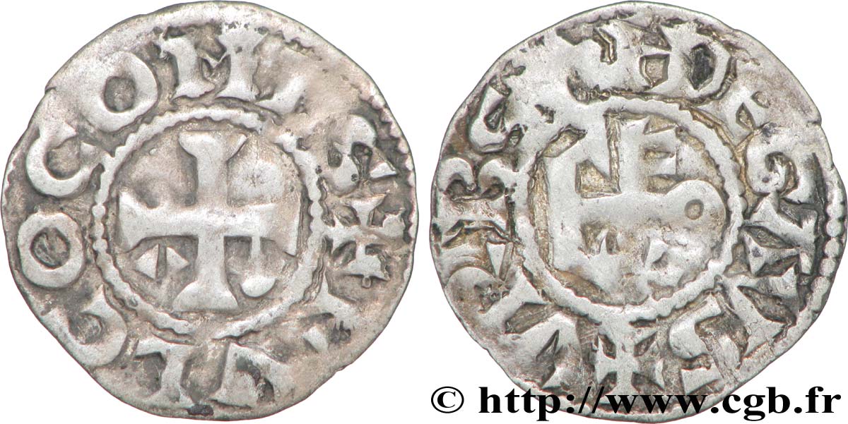 ANJOU - COMTÉ D&nbsp;ANJOU - HENRI II PLANTAGENÊT ET RICHARD CŒUR DE LION Denier TB+