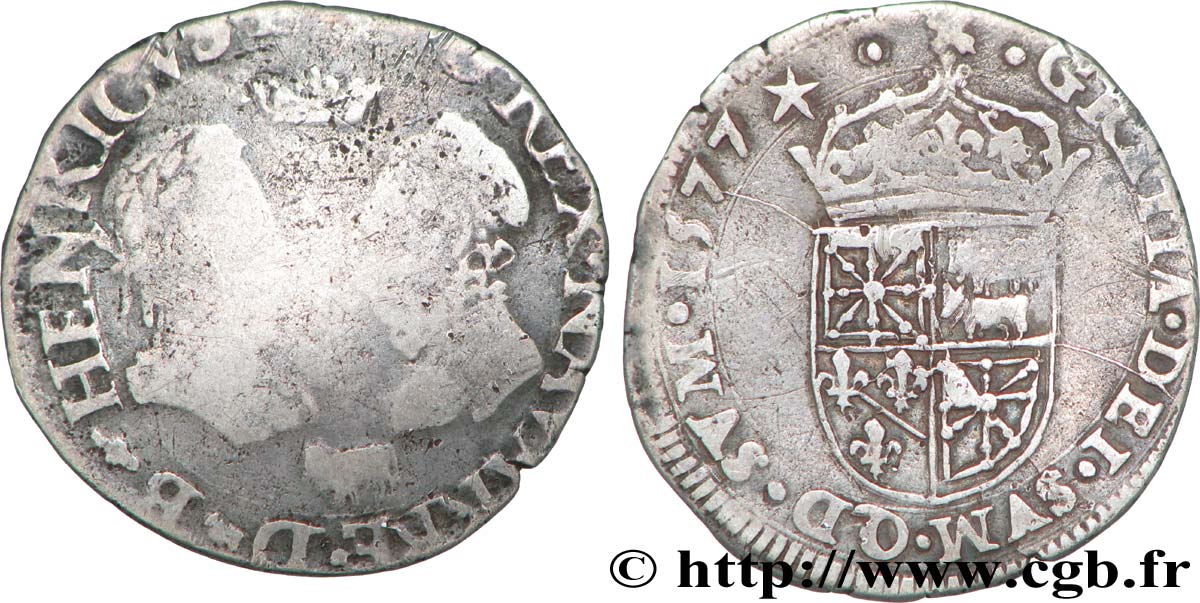 NAVARRE-BÉARN - HENRI III DE NAVARRE, II DE BÉARN ET MARGUERITE DE VALOIS Teston TB/TB+