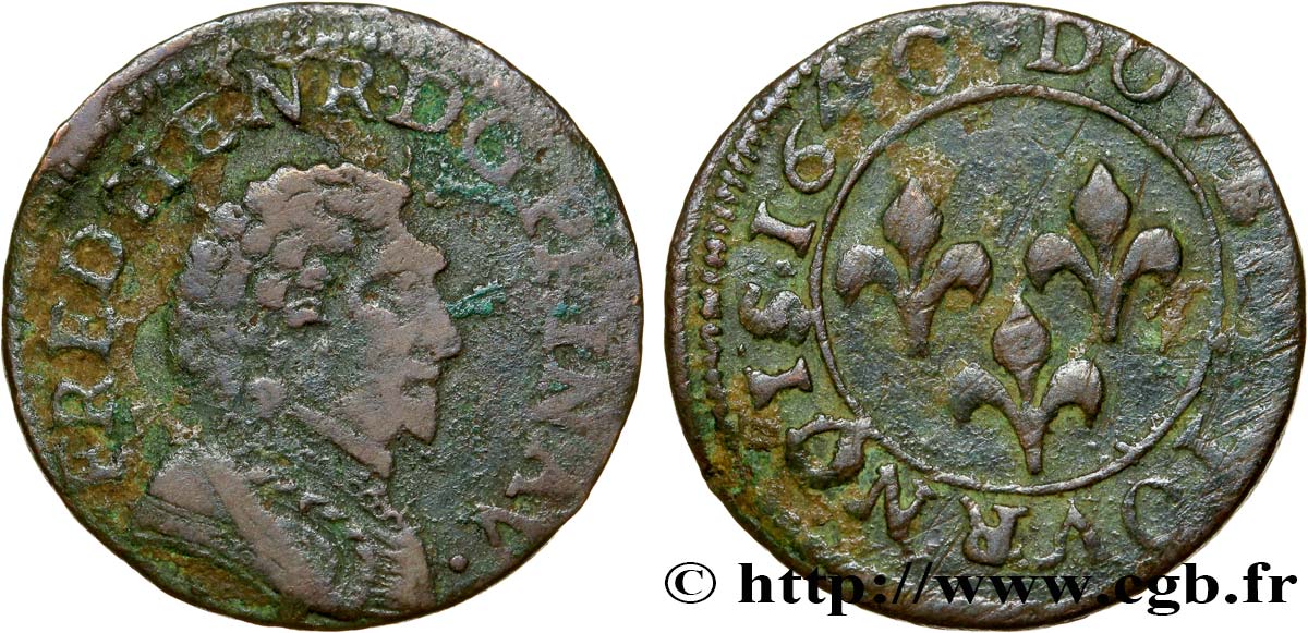 PRINCIPAUTY OF ORANGE - FREDERIC-HENRY OF NASSAU Double tournois, type 4 fSS