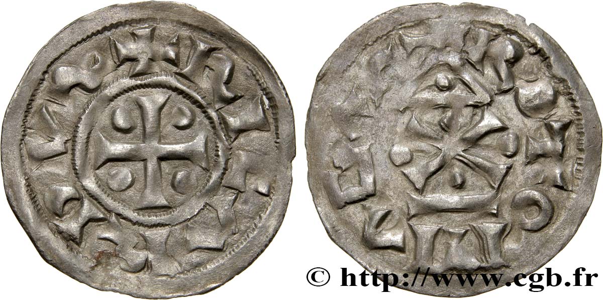 NORMANDIE - DUCHÉ DE NORMANDIE - RICHARD Ier Denier, type &nbsp;au fronton&nbsp; TTB