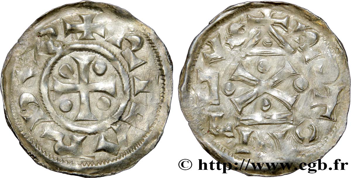 NORMANDIE - DUCHÉ DE NORMANDIE - RICHARD Ier Denier, type &nbsp;au fronton&nbsp; TTB+
