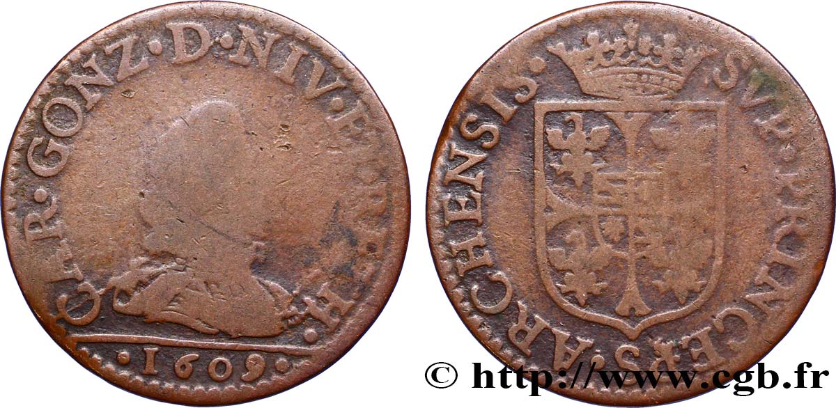 ARDENNES - PRINCIPALITY OF ARCHES-CHARLEVILLE - CHARLES I GONZAGA Liard, type 2B VF