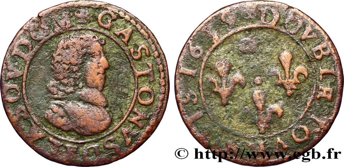 DOMBES - PRINCIPALITY OF DOMBES - GASTON OF ORLEANS Double tournois, type 8 VF/F