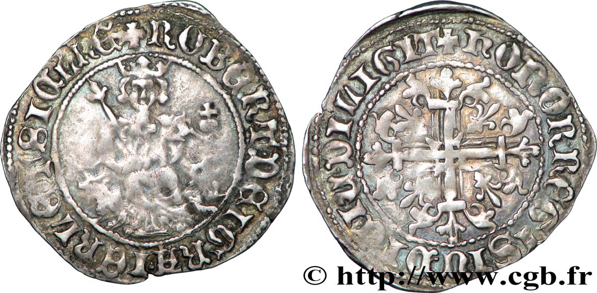 ITALIE - ROYAUME DE NAPLES - ROBERT D&nbsp;ANJOU Carlin d&nbsp;argent TTB