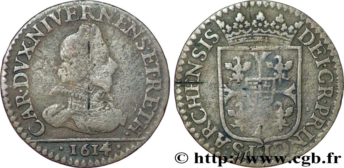 ARDENNES - PRINCIPAUTÉ SOUVERAINE D ARCHES-CHARLEVILLE - CHARLES Ier DE GONZAGUE Liard, type 3B TB+