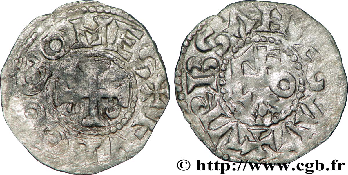 ANJOU - COMTÉ D ANJOU - HENRI II PLANTAGENÊT ET RICHARD CŒUR DE LION Denier BC+