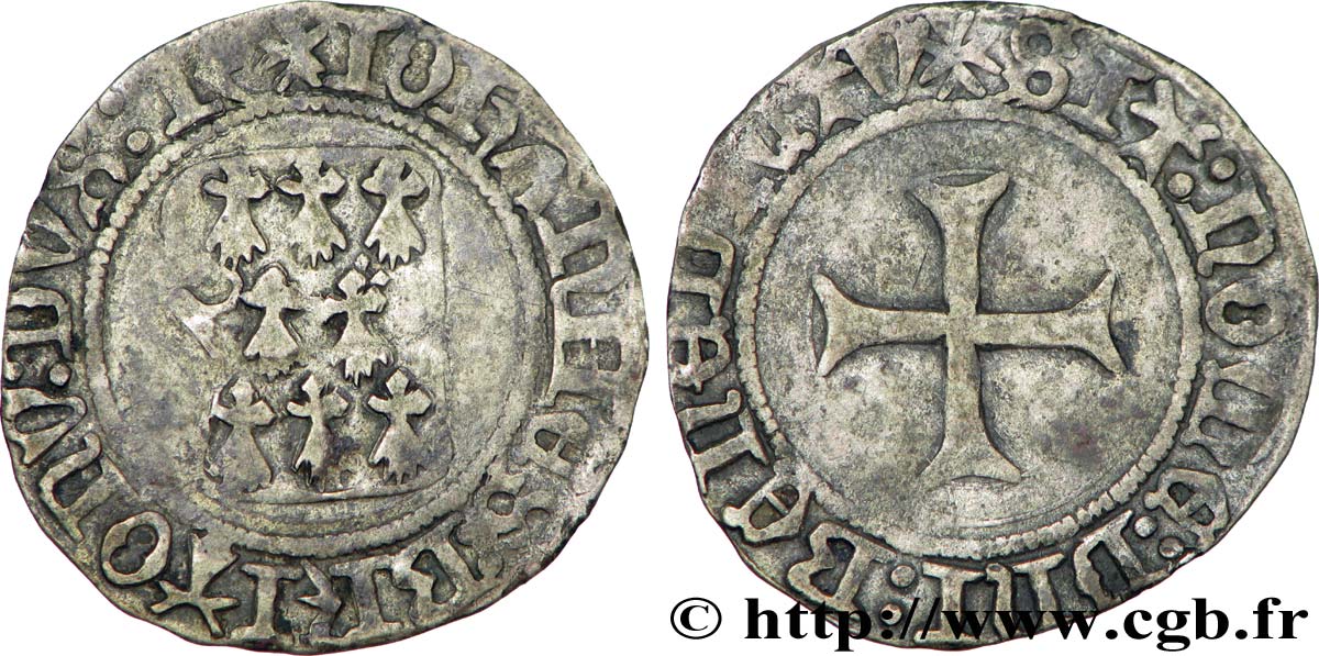 BRETAGNE - DUCHÉ DE BRETAGNE - JEAN V  Blanc à la targe TB+