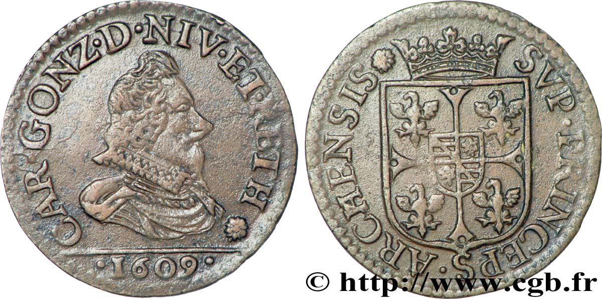 ARDENNES - PRINCIPAUTY OF ARCHES-CHARLEVILLE - CHARLES I OF GONZAGUE Liard, type 3A AU