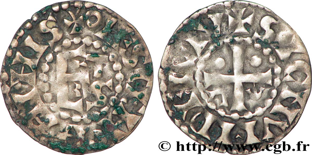 MAINE - COUNTY OF MAINE - COINAGE OF HERBERT I ÉVEILLE-CHIEN AND IMMOBILIZED IN HIS NAME Denier XF