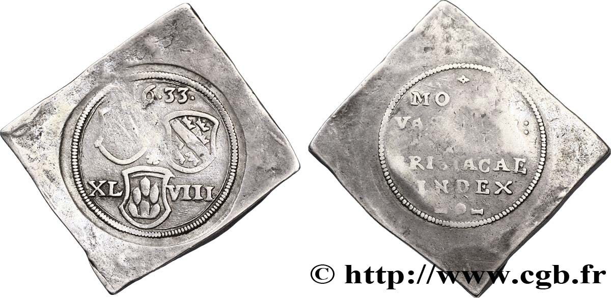 ALSACE - SIEGE DE BRISACH (assiégée par les Suédois) Monnaie obsidionale de 48 Batzen, klippe TB+