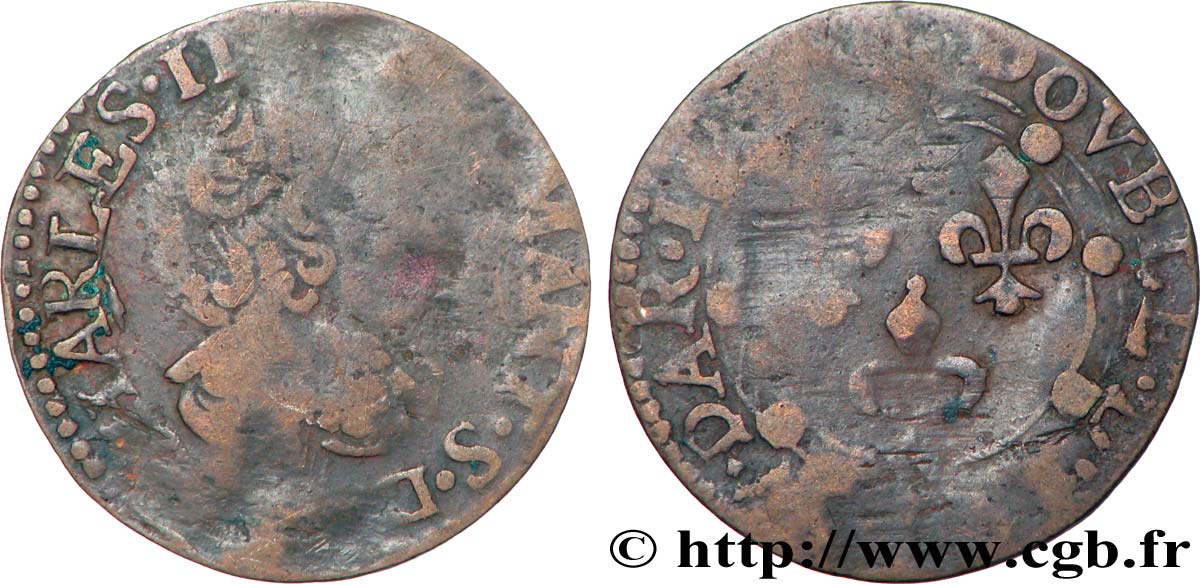 ARDENNES - PRINCIPALITY OF ARCHES-CHARLEVILLE - CHARLES II GONZAGA Double tournois, type 23 F