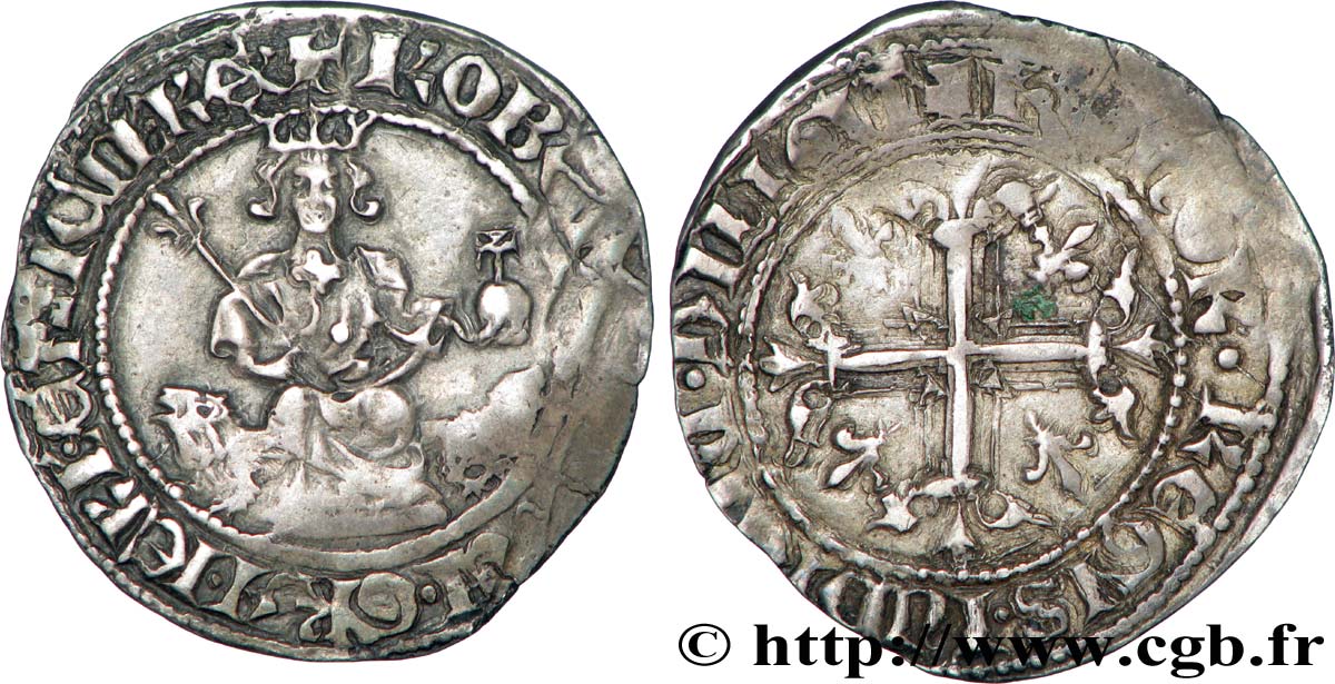 ITALIE - ROYAUME DE NAPLES - ROBERT D ANJOU Carlin d argent TB+