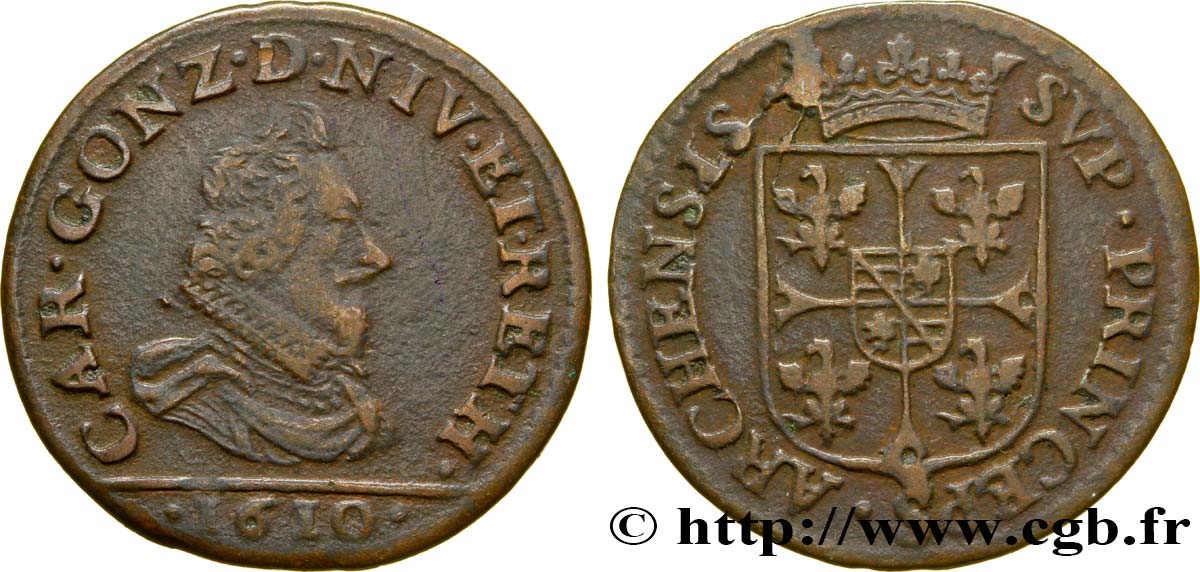 ARDENNES - PRINCIPAUTY OF ARCHES-CHARLEVILLE - CHARLES I OF GONZAGUE Liard, type 3A VF